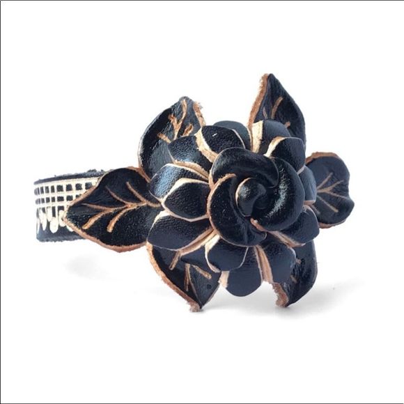 Genuine Leather Handmade Handcrafted Flower Bracelet - Picture 1 of 4